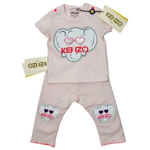 NWT KENZO Baby Elephant Logo 2 Piece Set Top Leggings Pink Reversible Size 3M